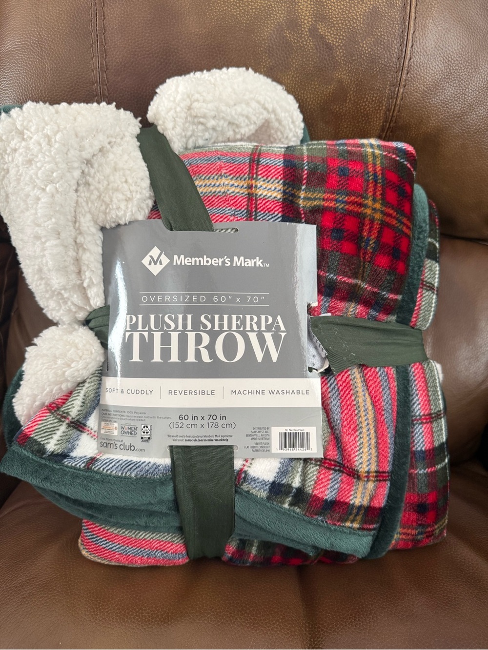 Plush Sherpa Throw - Red, Green, Ivory Plaid NWT